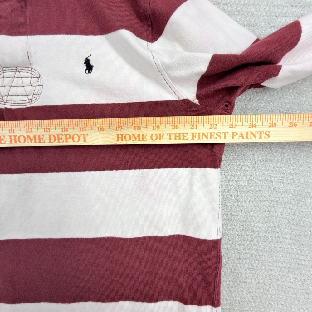 Polo Ralph Lauren Rugby Shirt Mens M Burgundy White Striped Long Sleeve Cotton - Picture 5 of 6